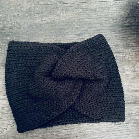 Handmade head ear warmer black soft acrylic holiday gift stocking stuffer - Picture 3 of 6